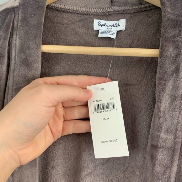 Splendid Womens Robe House Coat Plush NWT Purple Velour  Belted Lounge 1X 2X 3X - Picture 4 of 14